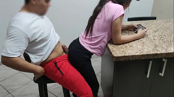 Pinktiny's Stepdaughter Plays with Dad's Phone Then Seduces Him