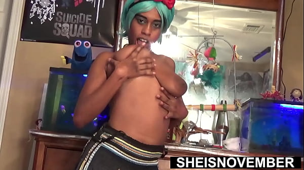 Ebony babe Sheisnovember wiggles hips and squirts during intense vagina climax with big ass and heavy tits