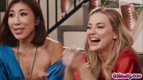 Nicole Doshi and Blake Blossom join Hailey Rose and Ameena Green for a steamy football game foursome