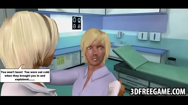 Sexy blonde babe with big tits plays office cartoon game