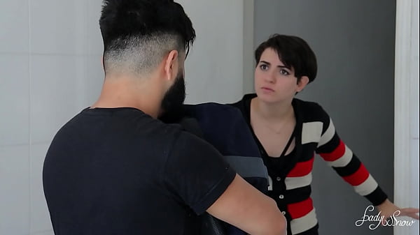 Teen brunette stepsister deep throats boyfriend after fight