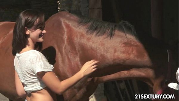 Brunette teen kisses outdoors with small natural tits