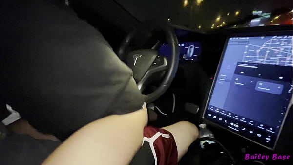 Luke Cooper and petite Bailey Base fuck in a Tesla on a tinder date