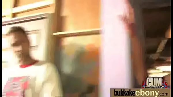 Ebony girl gets facial from group of white cocks