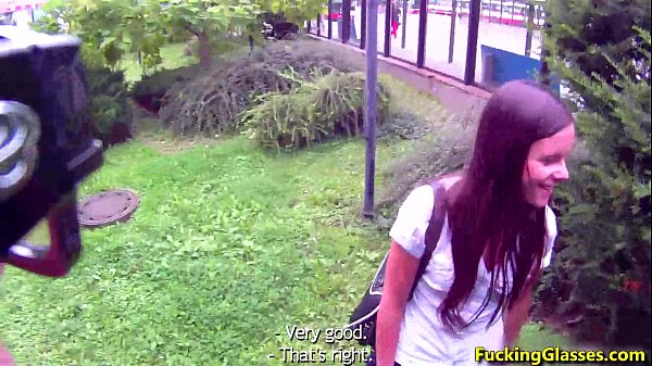 Skinny teen Amanda gets fucked for cash near the bus stop in a wild coed blowjob with cumshot