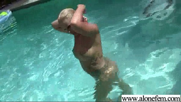 Blonde teen plays with vibrator and toys alone