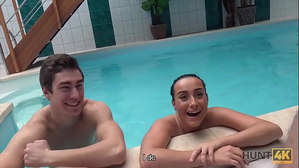 Teen wife has fun in pool for cash with owner