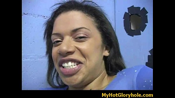 Ebony girl sucks white cock in gloryhole for first time