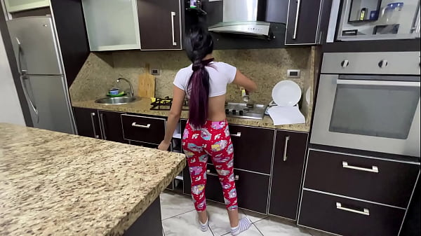 Stepdad catches 18yo brunette stepdaughter from behind
