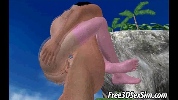 Blonde anime babe fucked on beach in 3d cartoon