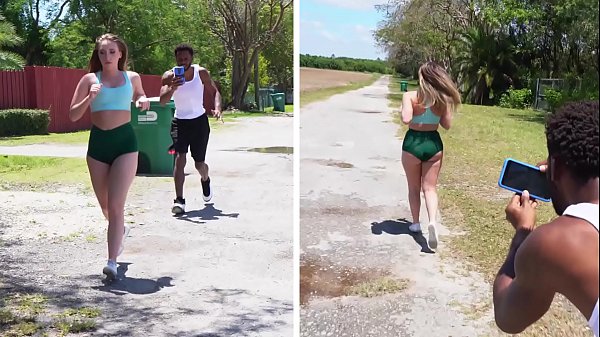 Harley Jade blonde teen jogger gets followed by a big black cock