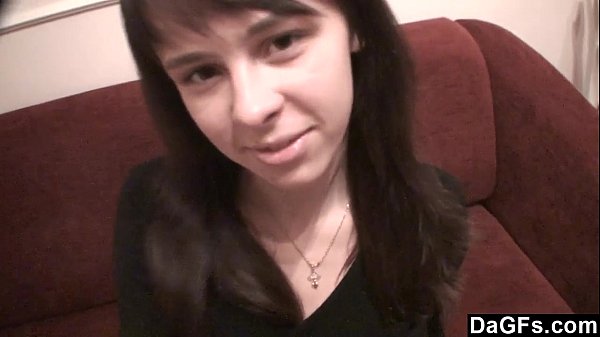 Young brunette girlfriend sucks boyfriend's dick