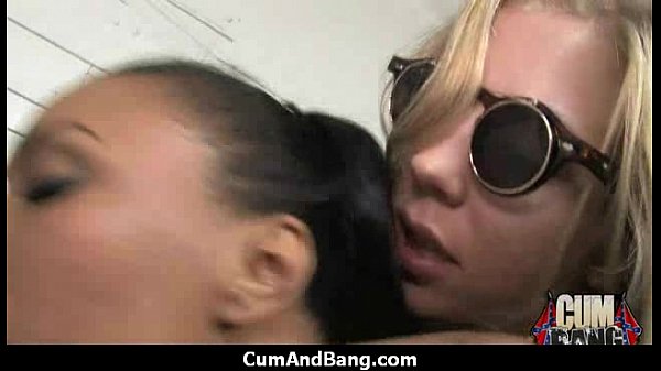 Ebony girl gives deepthroat to group of white cocks