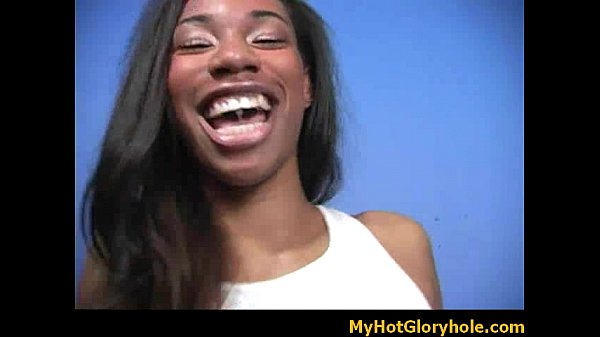 Ebony girl's first white cock gloryhole experience