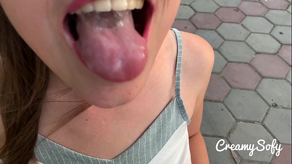 CreamySofy gives public blowjob in mini skirt