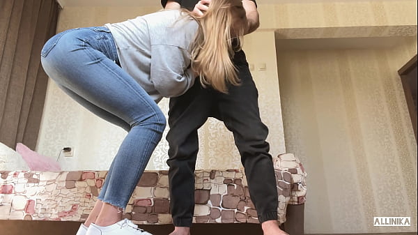Allinika gets fucked by a petite brunette at home after a walk