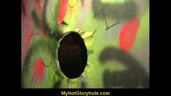 Ebony girl sucks big white cock at gloryhole