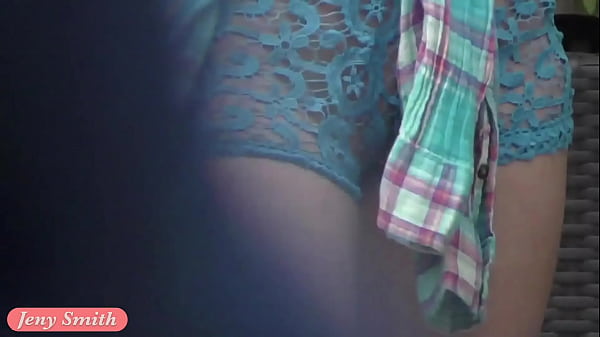 Jeny Smith flashes in public with see through shorts