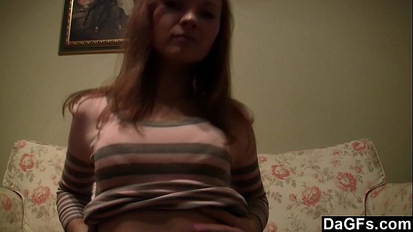 Russian teen redhead strips on couch