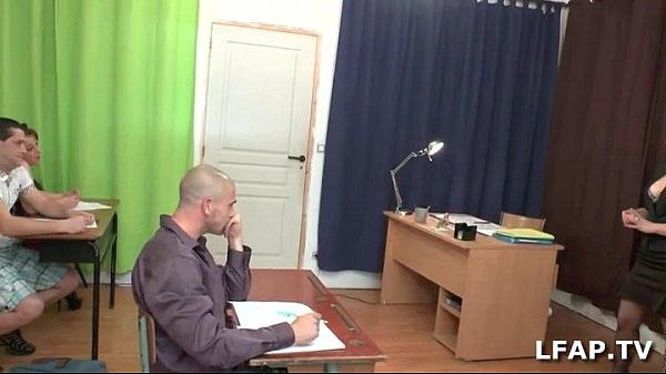 French brunette gets double penetrated by friends in her school classroom
