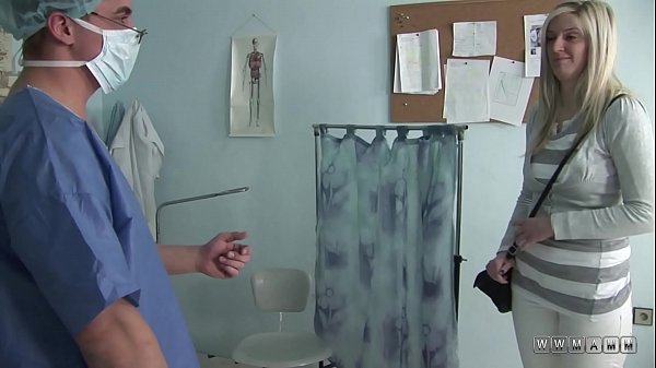Blonde doctor patient gets natural tits handjob and fisting with cumshot