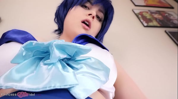 Ellie Idol as Future Sailor Mercury in Blue-Hair Futa Cosplay Pegging Roleplay