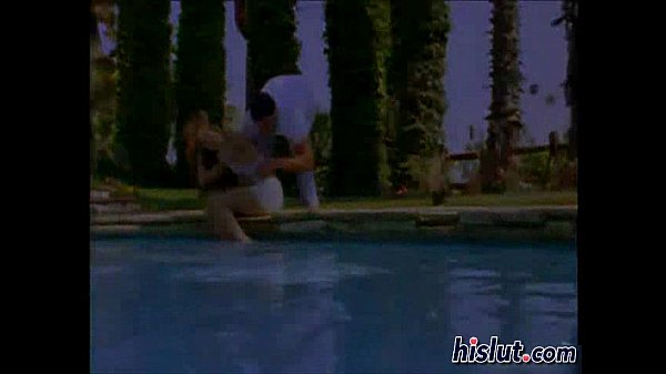 Elizabeth gets facial cumshot by pool