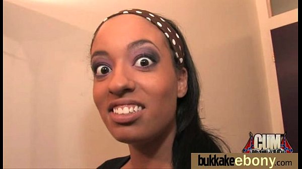Ebony babe sucks multiple white guys facial cumshot