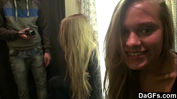 Blonde teen strips in mall changing room