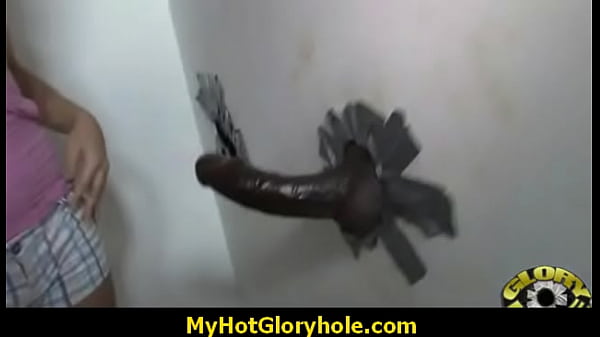 White milf sucks and licks black cock in interracial glory hole blowjob scene