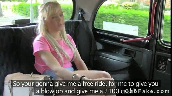 Blonde sucks dick in fake taxi on a sunny day