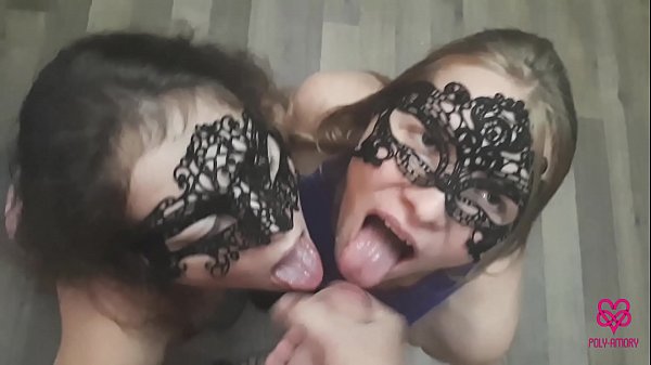 Two girls in yoga pants share a blowjob with their guy