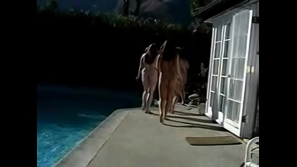 Busty brunette milf by the pool outdoor big tits sex