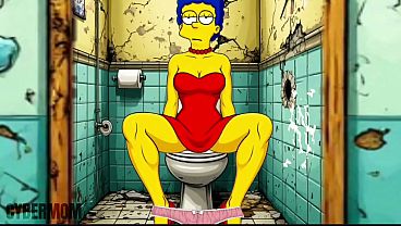 Cybermom as Marge Simpson gets fucked in a dirty public restroom