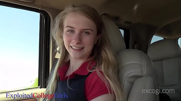 Petite blonde coed Charlotte Carmen gives blowjob
