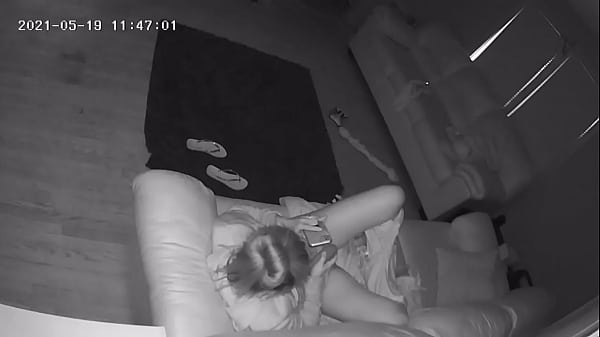 Abby Kiss babysitter caught masturbating on couch with vibrator