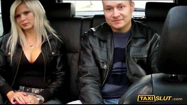 Amateur blonde Stefany gets a public blowjob in a taxi for money