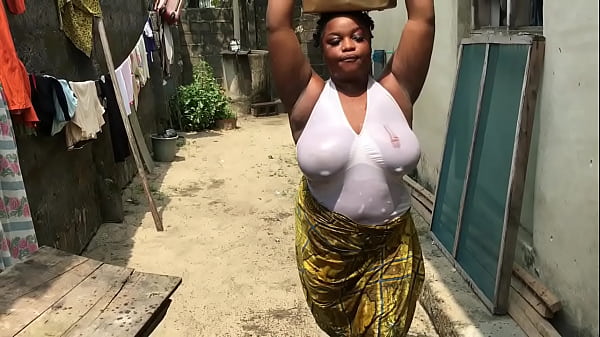 Neighbor can't resist my big boobs and fucks me outdoors