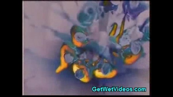 Brunette gets facial in gangbang blowjob party