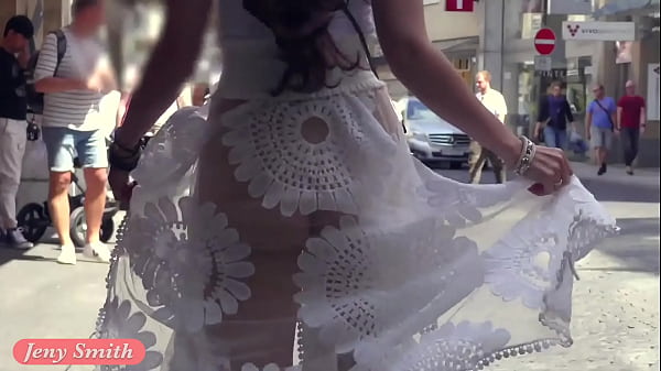Jeny Smith flashes pussy in see through dress in public