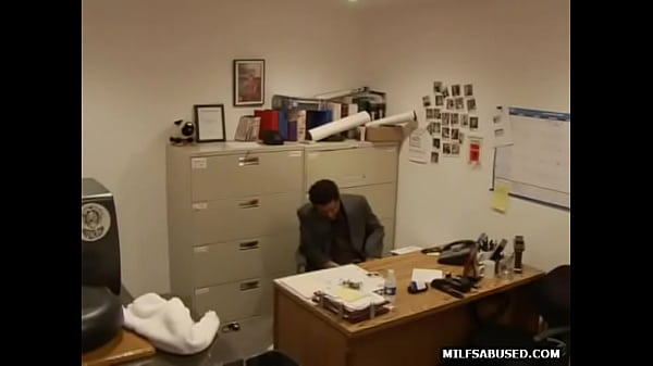 Blonde milf office secretary gives a blowjob to her small boss