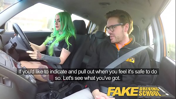 Phoenix Madina gets wild ride with tattooed busty instructor at Fake Driving School