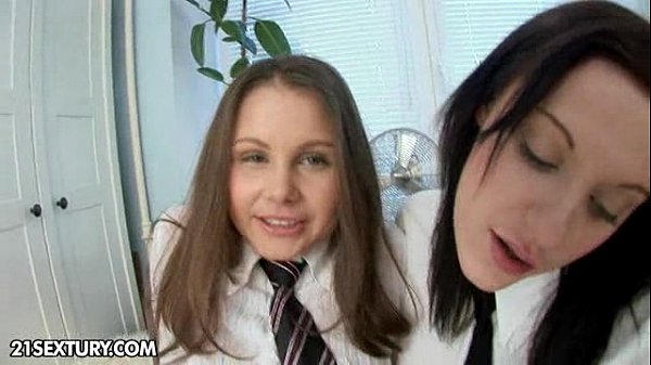 Liza Shay Brunette Teen Lesbian Uniform Afterschool Fun with dildo and analfingering