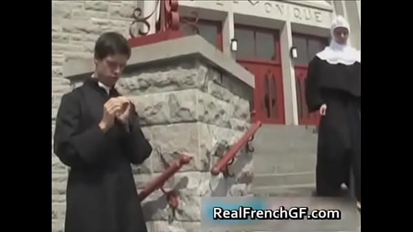 French girlfriend as a nun fucks blonde and sucks cock