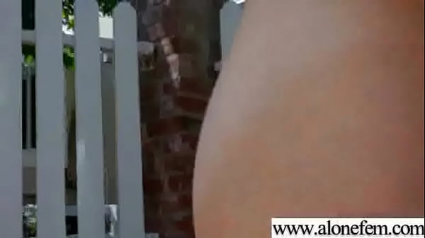 Blonde teen plays with vibrator and toys alone