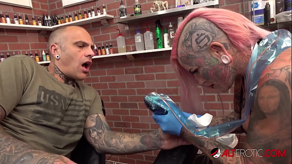 Evilyn Ink tattoos Sascha then gets fucked by big cock