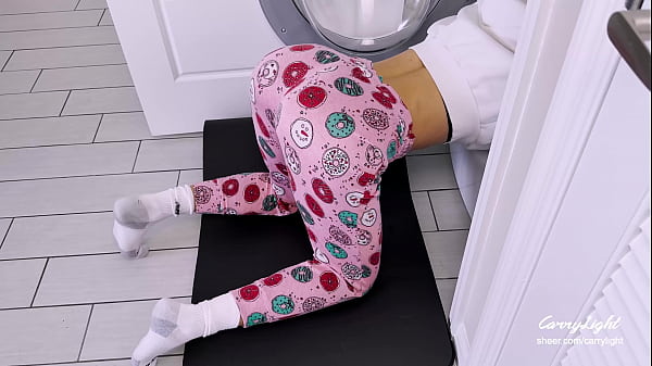 Step mom stuck in washer gets fucked by step son