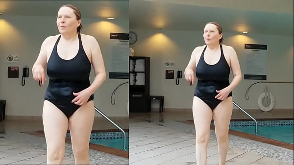 marierocks grandma in black swimsuit public strip tease