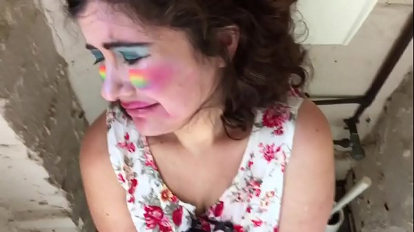 Chubby girl gags on cock and swallows cum in toilet