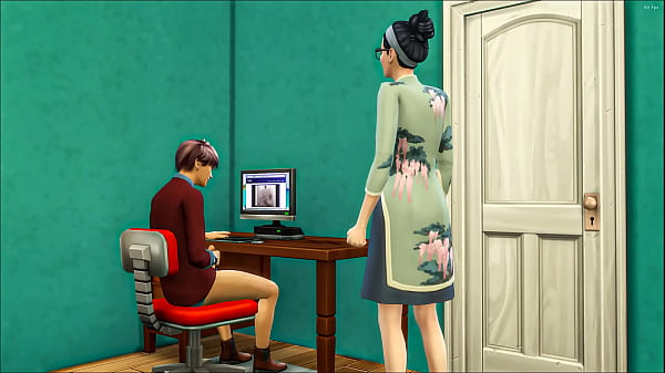 Korean step mom catches step son masturbating and joins in